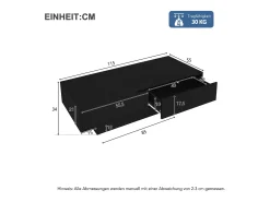 Mesa de centro moderna com acabamento lacado brilhante, iluminação LED e 2 gavetas - Preta