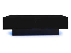 Mesa de centro moderna com acabamento lacado brilhante, iluminação LED e 2 gavetas - Preta