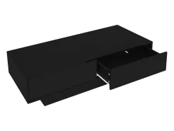 Mesa de centro moderna com acabamento lacado brilhante, iluminação LED e 2 gavetas - Preta
