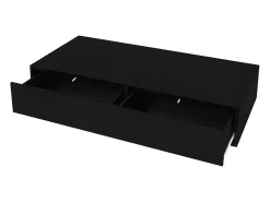 Mesa de centro moderna com acabamento lacado brilhante, iluminação LED e 2 gavetas - Preta