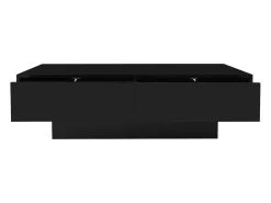 Mesa de centro moderna com acabamento lacado brilhante, iluminação LED e 2 gavetas - Preta