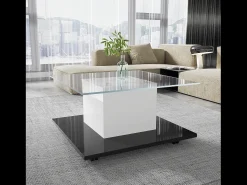 Mesa de centro moderna com rodízios giratórios - com LED - Branco e Preto