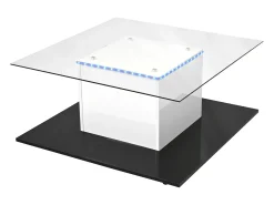 Mesa de centro moderna com rodízios giratórios - com LED - Branco e Preto