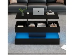Mesa de centro moderna com LEDs - 100 x 50 x 42 - mesa lateral com elevação e armazenamento - aglomerado - branco