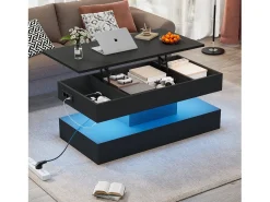 Mesa de centro moderna com LEDs - 100 x 50 x 42 - mesa lateral com elevação e armazenamento - aglomerado - branco