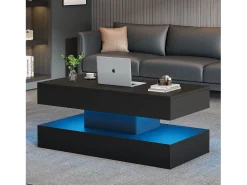Mesa de centro moderna com LEDs - 100 x 50 x 42 - mesa lateral com elevação e armazenamento - aglomerado - branco