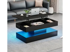 Mesa de centro moderna com LEDs - 100 x 50 x 42 - mesa lateral com elevação e armazenamento - aglomerado - branco