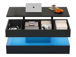 Mesa de centro moderna com LEDs - 100 x 50 x 42 - mesa lateral com elevação e armazenamento - aglomerado - branco
