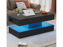 Mesa de centro moderna com LEDs - 100 x 50 x 42 - mesa lateral com elevação e armazenamento - aglomerado - branco