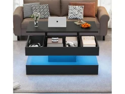 Mesa de centro moderna com LEDs - 100 x 50 x 42 - mesa lateral com elevação e armazenamento - aglomerado - branco