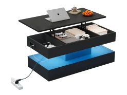 Mesa de centro moderna com LEDs - 100 x 50 x 42 - mesa lateral com elevação e armazenamento - aglomerado - branco