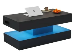 Mesa de centro moderna com LEDs - 100 x 50 x 42 - mesa lateral com elevação e armazenamento - aglomerado - branco
