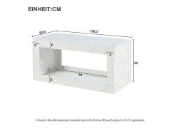 Mesa de centro moderna com acabamento laqueado brilhante - 100,5 x 50,5 x 50 cm - mesa de centro com efeito mármore e iluminação LED - aglomerado - branca