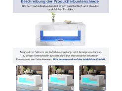 Mesa de centro moderna com acabamento laqueado brilhante - 100,5 x 50,5 x 50 cm - mesa de centro com efeito mármore e iluminação LED - aglomerado - branca
