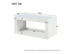 Mesa de centro moderna com acabamento laqueado brilhante - 100,5 x 50,5 x 50 cm - mesa de centro com efeito mármore e iluminação LED - aglomerado - branca