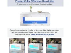 Mesa de centro moderna com acabamento laqueado brilhante - 100,5 x 50,5 x 50 cm - mesa de centro com efeito mármore e iluminação LED - aglomerado - branca