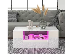 Mesa de centro moderna com acabamento laqueado brilhante - 95 x 53 x 37 cm - com 2 gavetas + 2 prateleiras - aglomerado - branca