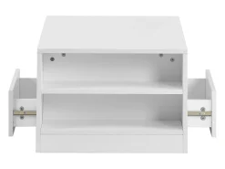 Mesa de centro moderna com acabamento laqueado brilhante - 95 x 53 x 37 cm - com 2 gavetas + 2 prateleiras - aglomerado - branca
