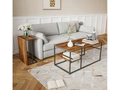 Mesa de centro moderna com armazenamento de camada dupla - Design de canto arredondado anticolisão, tampo grande de 105 cm com prateleiras de armazenamento abertas