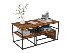 Mesa de centro moderna com armazenamento de camada dupla - Design de canto arredondado anticolisão, tampo grande de 105 cm com prateleiras de armazenamento abertas