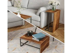 Mesa de centro moderna com armazenamento de camada dupla - Design de canto arredondado anticolisão, tampo grande de 105 cm com prateleiras de armazenamento abertas