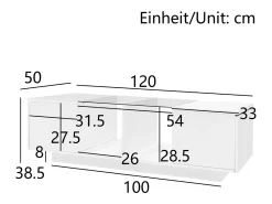 Mesa de centro moderna com 2 portas e 2 compartimentos - 120 x 50 x 38,5 cm - LEDs - Vidro, MDF, aglomerado - Branco brilhante