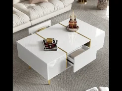 Mesa de centro moderna com 2 gavetas - 100 C x 60 L x 41,5 A cm - Madeira MDF - Branco brilhante