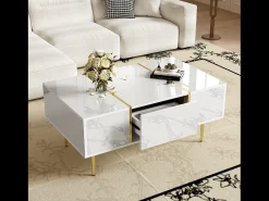 Mesa de centro moderna com 2 gavetas - 100 C x 60 L x 41,5 A cm - Madeira MDF - Branco brilhante