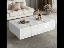Mesa de centro moderna com 2 gavetas - 100 C x 60 L x 41,5 A cm - Madeira MDF - Branco brilhante