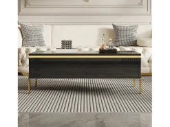 Mesa de centro moderna com acabamento laqueado brilhante - 100 x 50 x 36 cm - com 2 gavetas - em aglomerado - preta
