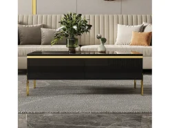 Mesa de centro moderna com acabamento laqueado brilhante - 100 x 50 x 36 cm - com 2 gavetas - em aglomerado - preta