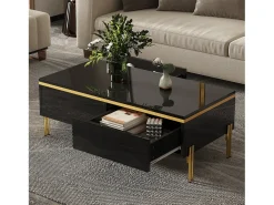 Mesa de centro moderna com acabamento laqueado brilhante - 100 x 50 x 36 cm - com 2 gavetas - em aglomerado - preta