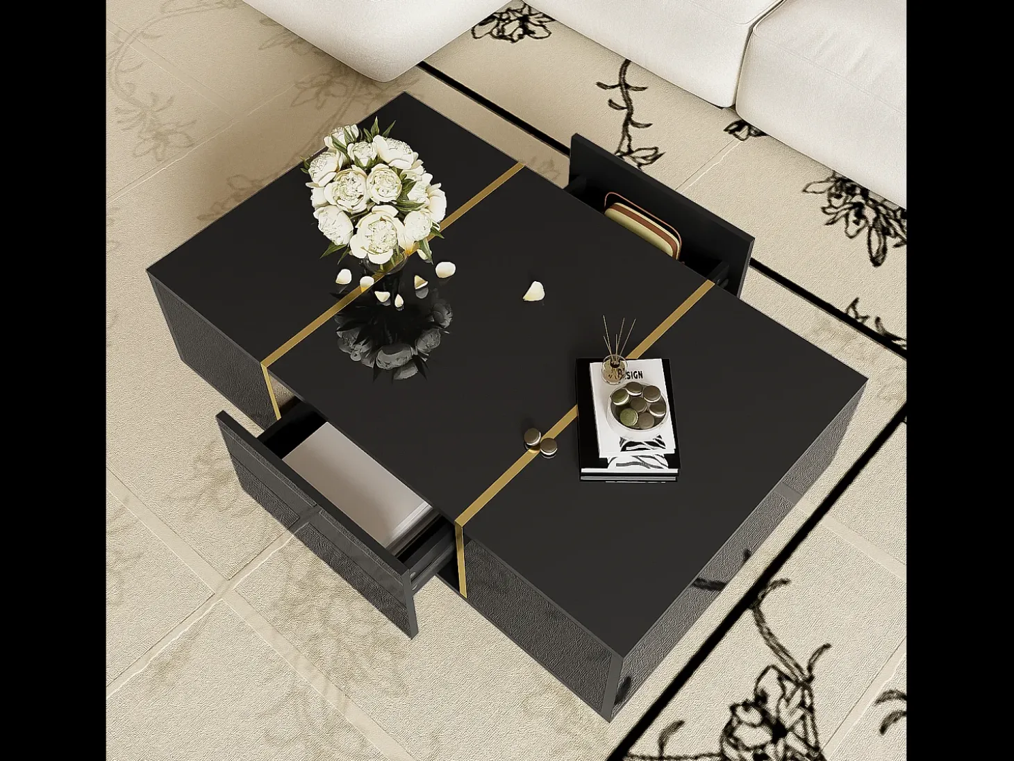 Mesa de centro moderna com 2 gavetas - 100 C x 60 L x 41,5 A cm - Madeira MDF - Preto brilhante