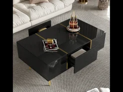 Mesa de centro moderna com 2 gavetas - 100 C x 60 L x 41,5 A cm - Madeira MDF - Preto brilhante