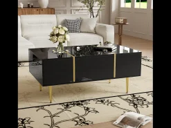 Mesa de centro moderna com 2 gavetas - 100 C x 60 L x 41,5 A cm - Madeira MDF - Preto brilhante