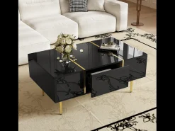 Mesa de centro moderna com 2 gavetas - 100 C x 60 L x 41,5 A cm - Madeira MDF - Preto brilhante