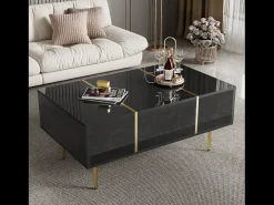 Mesa de centro moderna com 2 gavetas - 100 C x 60 L x 41,5 A cm - Madeira MDF - Preto brilhante