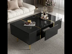 Mesa de centro moderna com 2 gavetas - 100 C x 60 L x 41,5 A cm - Madeira MDF - Preto brilhante