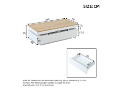 Mesa de centro moderna com acabamento laqueado brilhante - 100 x 50 x 35 cm - com 2 gavetas + LEDs - aglomerado - branco + natural