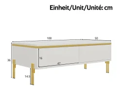 Mesa de centro moderna com acabamento laqueado brilhante - 100 x 50 x 36 cm - com 2 gavetas - em aglomerado - branca
