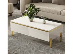 Mesa de centro moderna com acabamento laqueado brilhante - 100 x 50 x 36 cm - com 2 gavetas - em aglomerado - branca