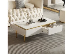 Mesa de centro moderna com acabamento laqueado brilhante - 100 x 50 x 36 cm - com 2 gavetas - em aglomerado - branca