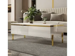 Mesa de centro moderna com acabamento laqueado brilhante - 100 x 50 x 36 cm - com 2 gavetas - em aglomerado - branca