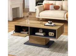 Mesa de centro moderna com espaço de armazenamento - 100 x 50 x 46,5 cm - com prateleira e compartimento interno - aglomerado - cor natural clara