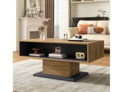 Mesa de centro moderna com espaço de armazenamento - 100 x 50 x 46,5 cm - com prateleira e compartimento interno - aglomerado - cor natural clara