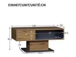 Mesa de centro moderna com espaço de armazenamento - 100 x 50 x 46,5 cm - com prateleira e compartimento interno - aglomerado - cor natural clara