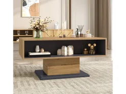 Mesa de centro moderna com espaço de armazenamento - 100 x 50 x 46,5 cm - com prateleira e compartimento interno - aglomerado - cor natural clara