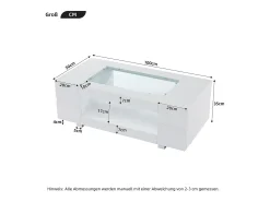 Mesa de centro moderna com LED, tampo de estrutura oca com vidro, superfície lacada a branco