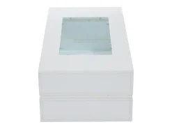 Mesa de centro moderna com LED, tampo de estrutura oca com vidro, superfície lacada a branco