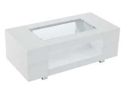 Mesa de centro moderna com LED, tampo de estrutura oca com vidro, superfície lacada a branco